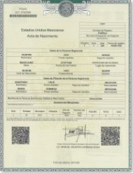 Muestra acta nacimiento Puebla